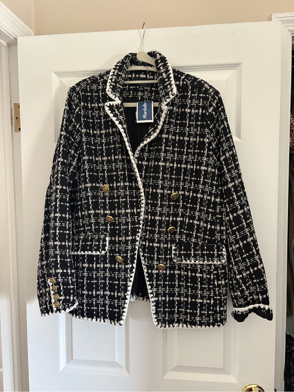 Laundry By Shelli Segal Black & White Tweed Double-Breasted Blazer New w Tags